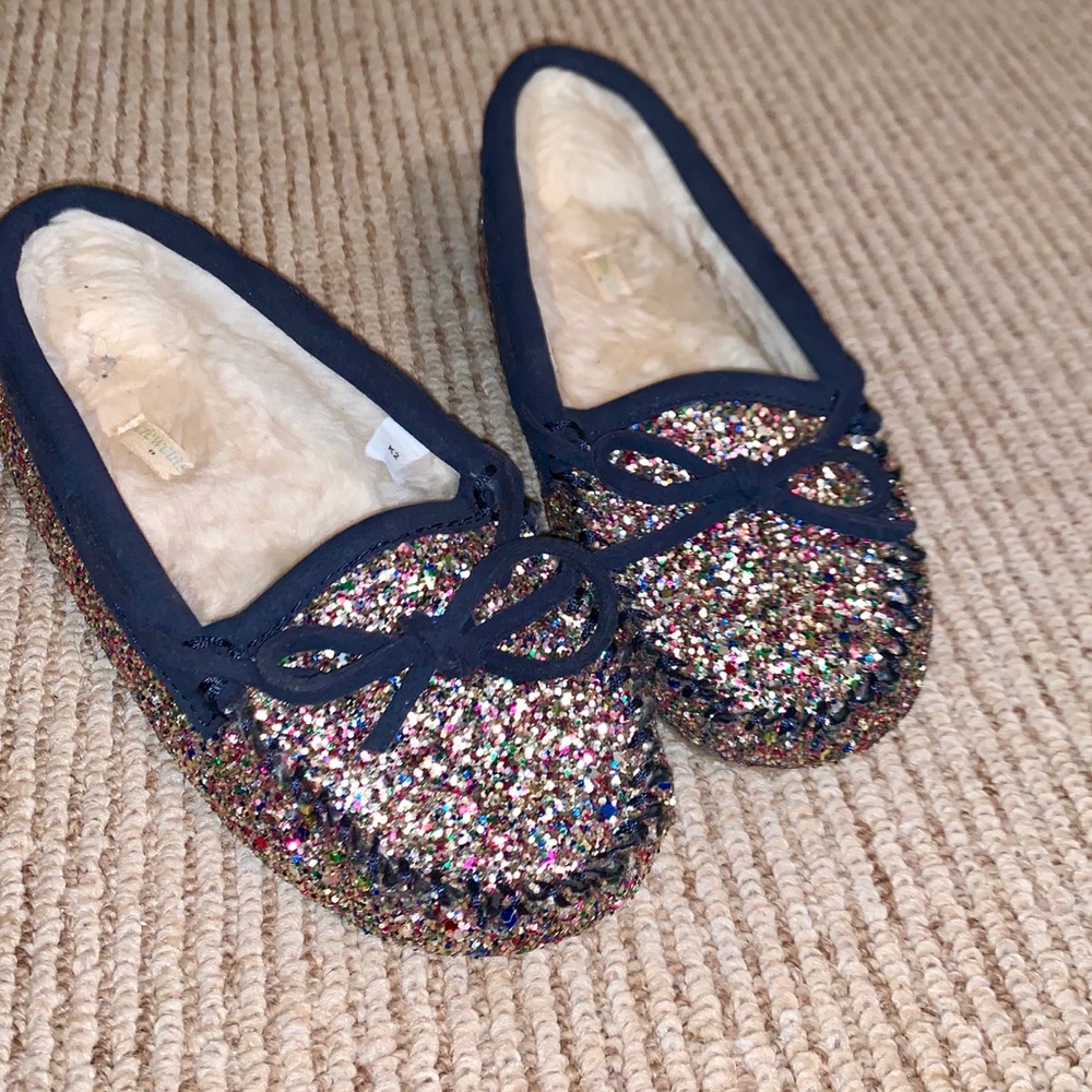 Crewcuts fur lined glitter slippers